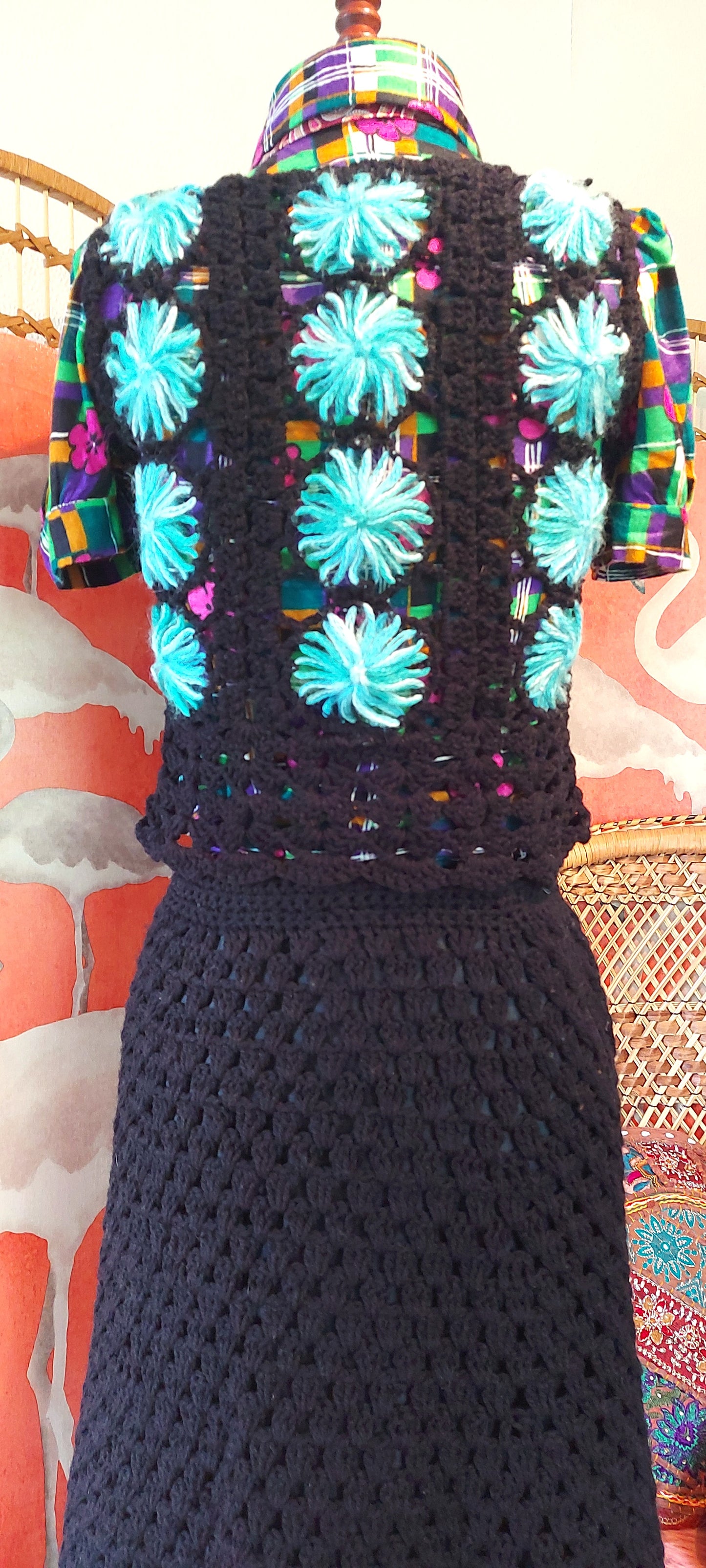 1970's Crochet Two Piece Waistcoat and Skirt