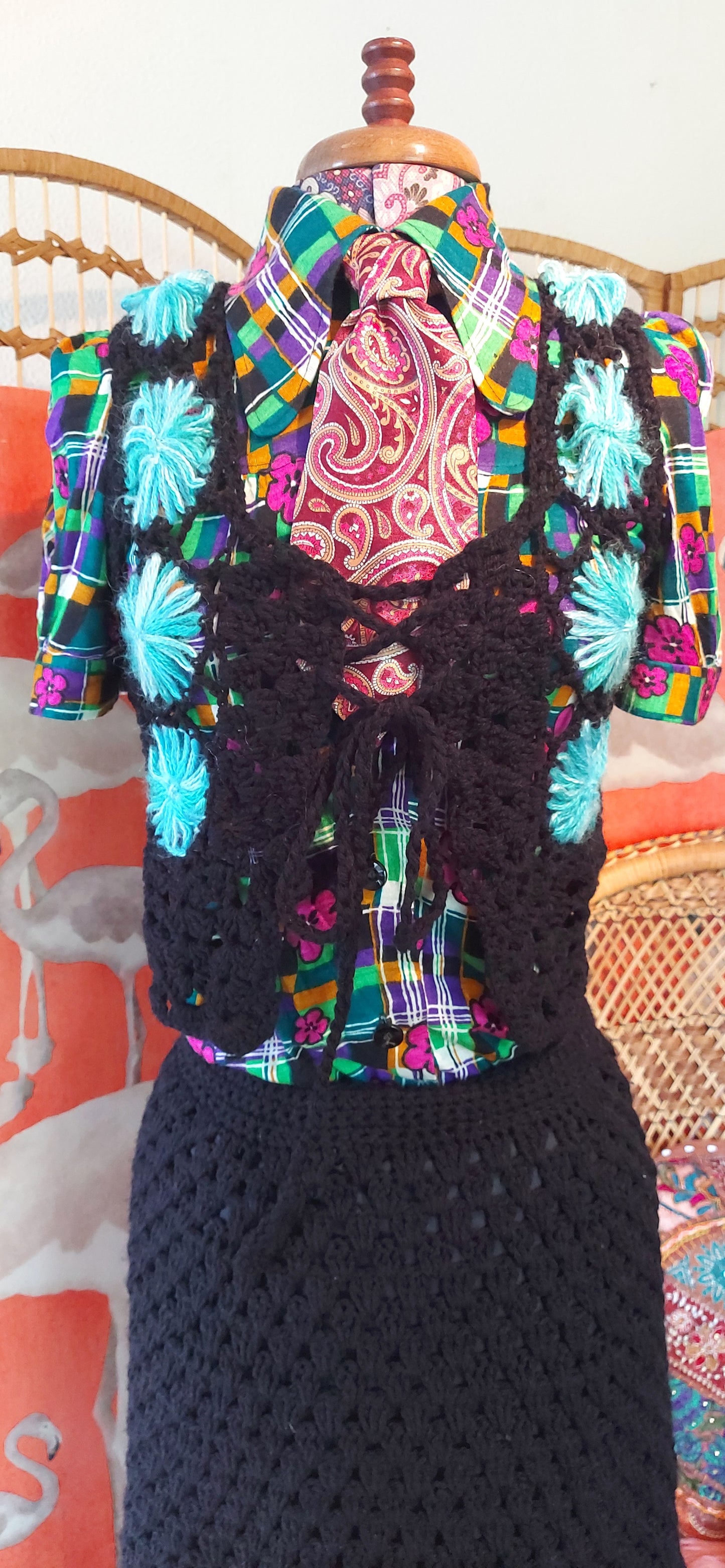 1970's Crochet Two Piece Waistcoat and Skirt