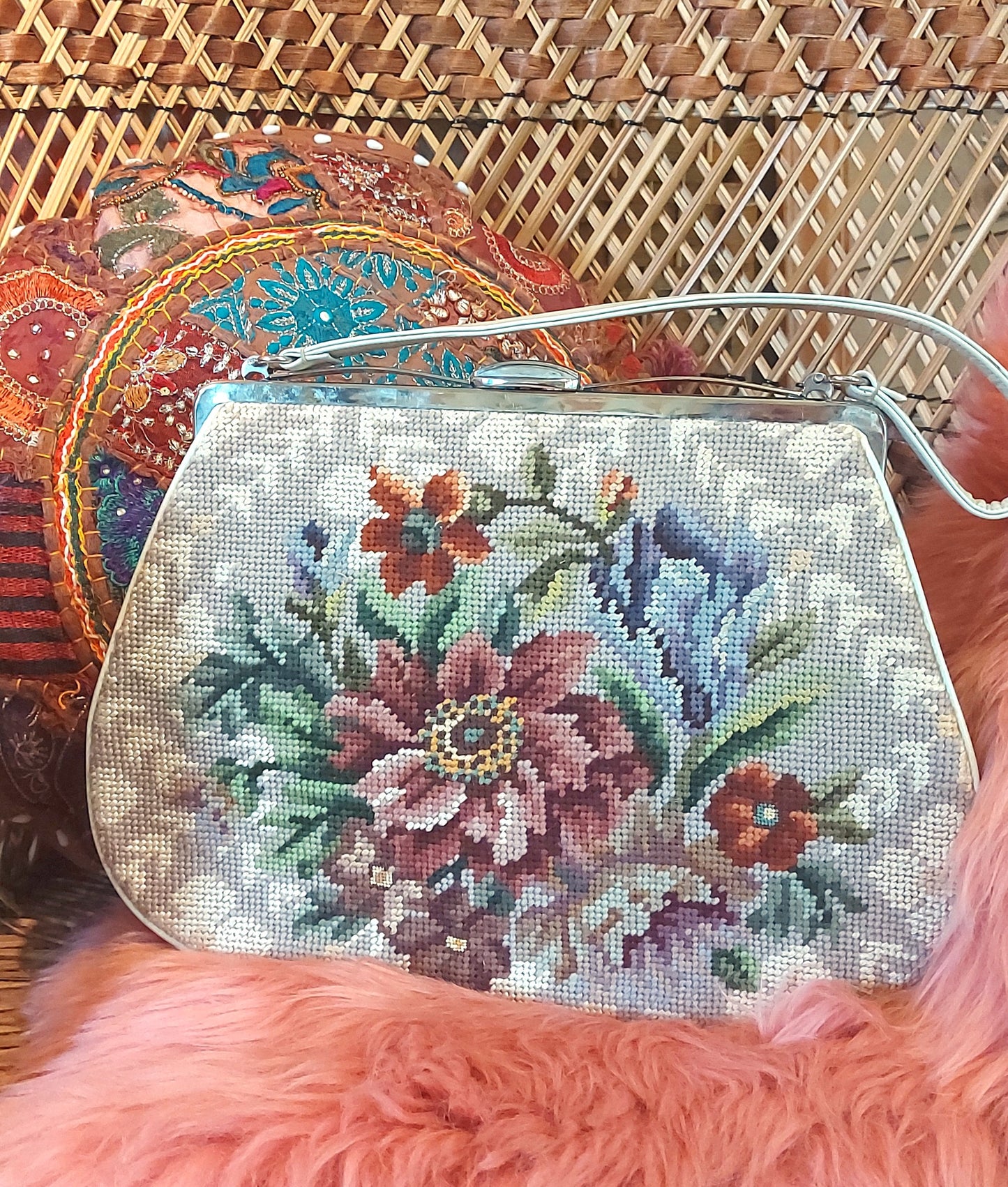 1960's Floral needle point tapestry Bag