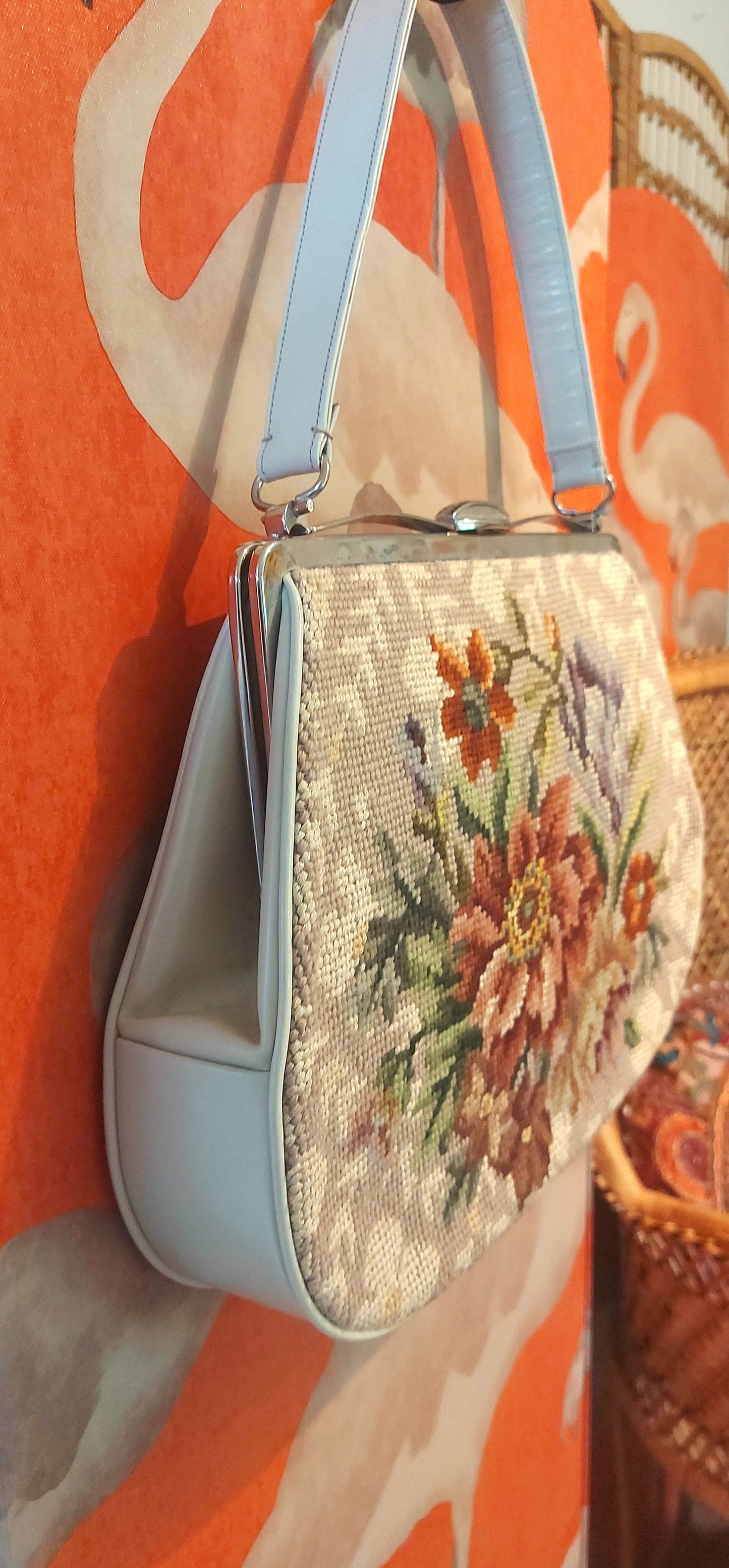 1960's Floral needle point tapestry Bag