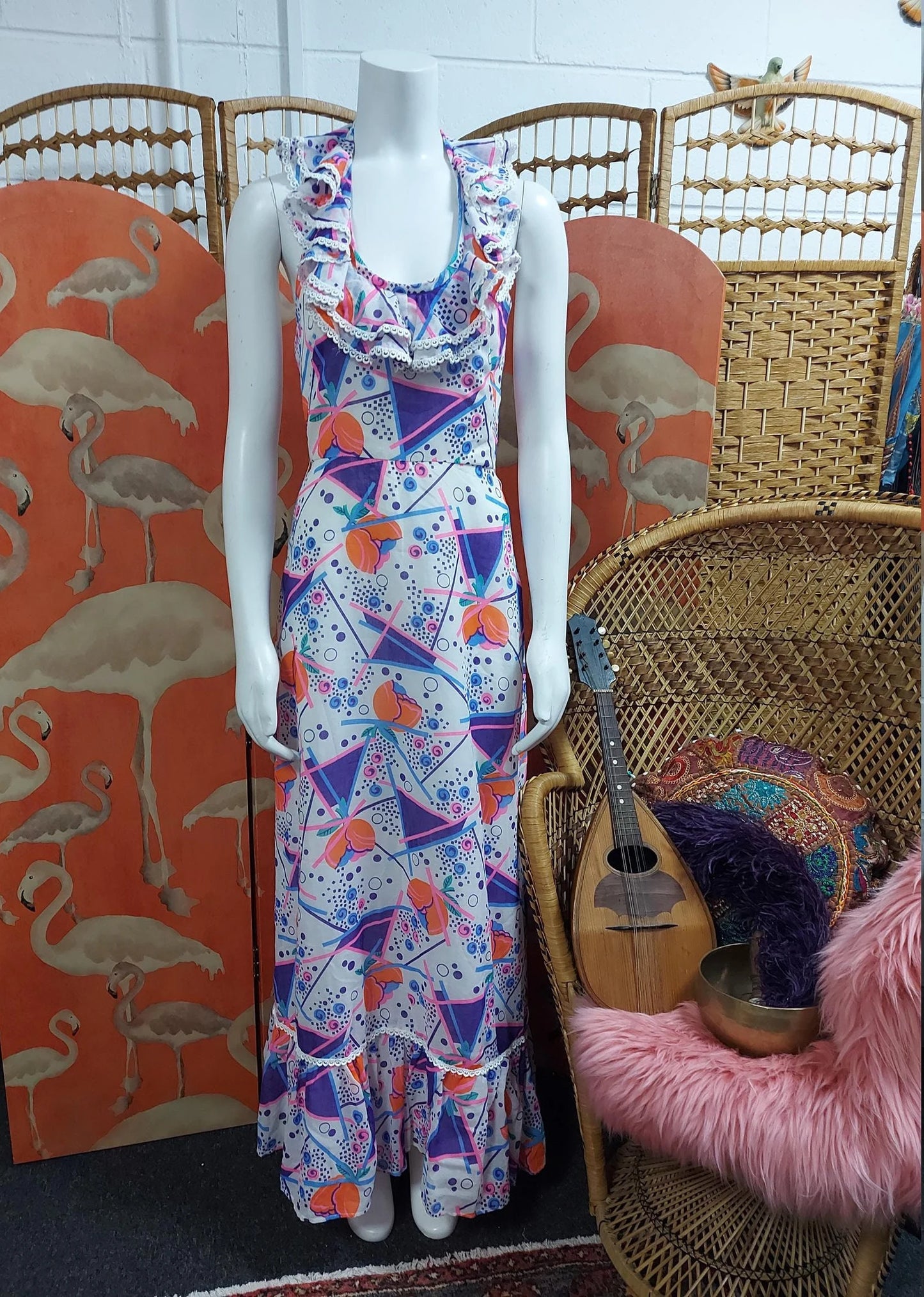 Rare Psychedelic 'free spirits' Halter neck Maxi Dress by Shubette of London