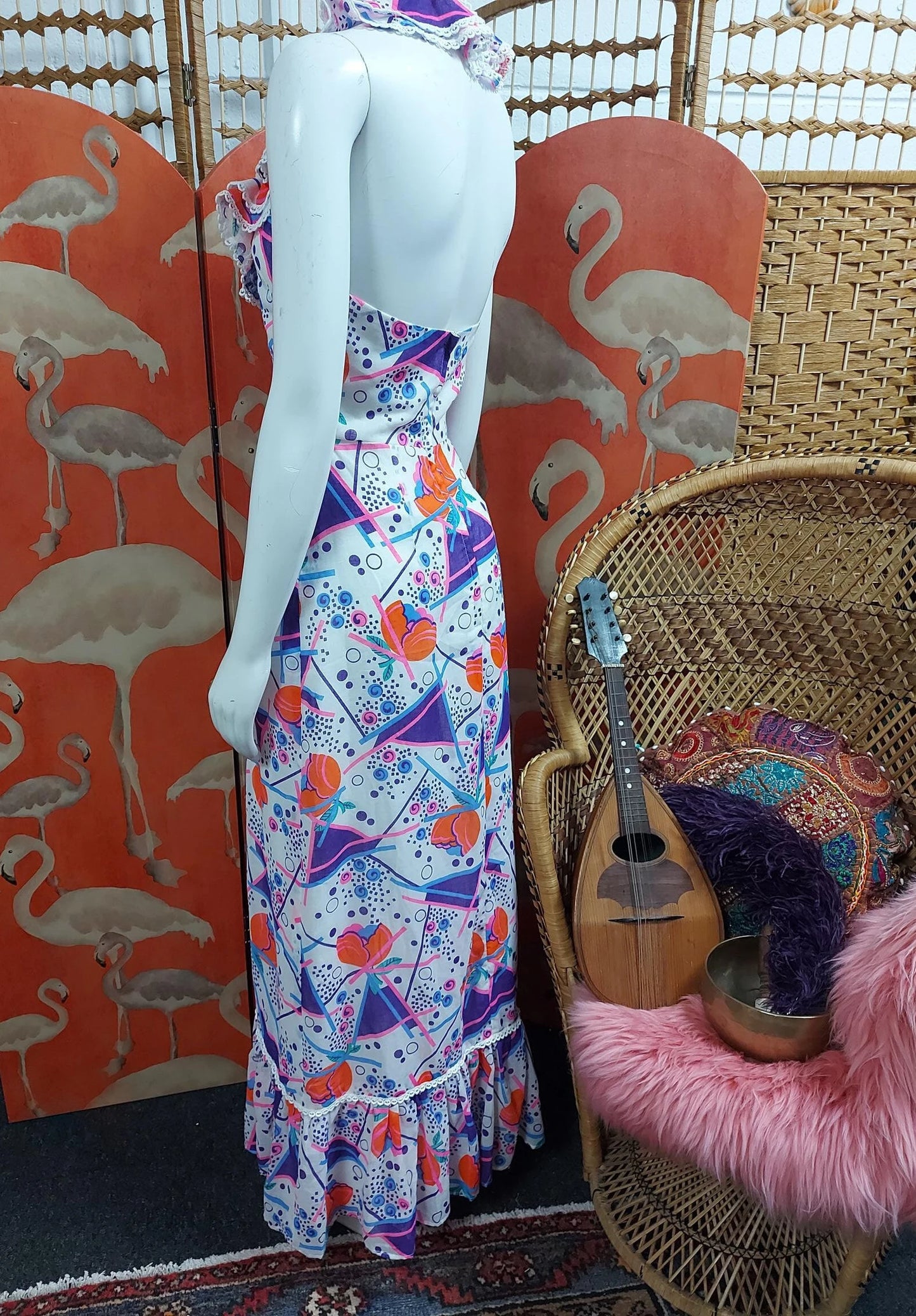 Rare Psychedelic 'free spirits' Halter neck Maxi Dress by Shubette of London