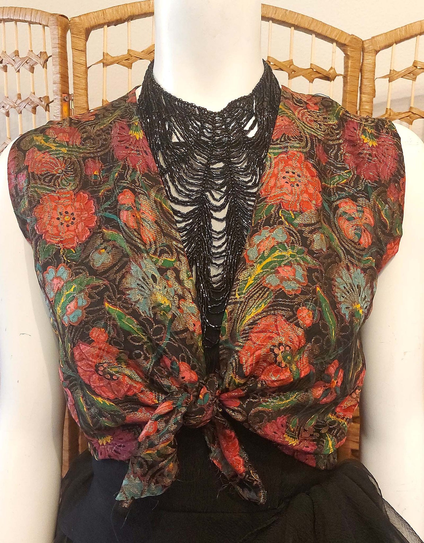 1920's Lame silk patterned bolero tie top